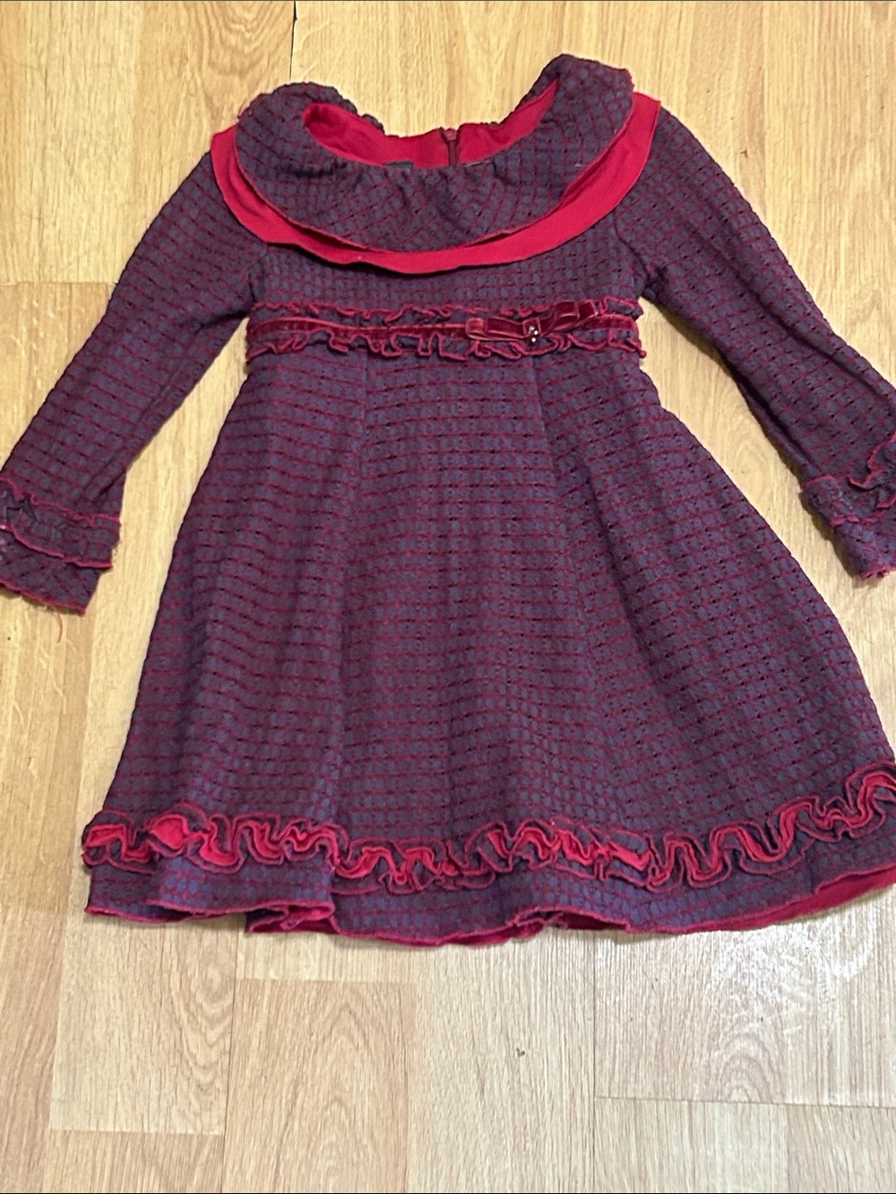 Girls' Burgundy and Red Long-Sleeve Ruffle Dress Size 4T